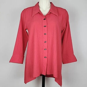 Habitat Pink Collared Assymetrical Blouse Top Button Split Cuffs Sz Small